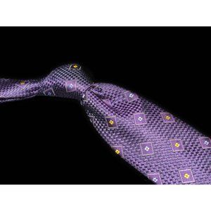XMI Platinum Purple Yellow Foulard 100% Silk Mens Designer Tie